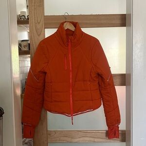Free People Gathering Water Resistant Storm Run Puffer in Red Orange Large